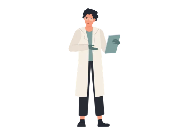 Male scientist holding research report  Illustration