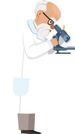 Male scientist looking into microscope Illustration