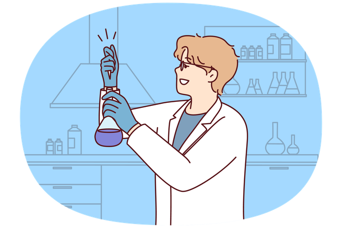 Male scientist make experiments with tube in laboratory  Illustration
