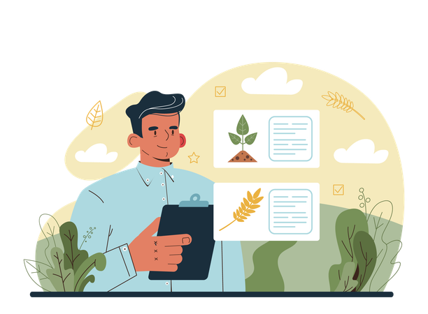 Male Scientist making research in agriculture  イラスト