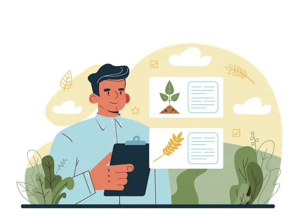 Argonomist Concept Scientist Making Research In Agriculture Idea Of Farming And Cultivation Organic Harvest Selection Isolated Vector Illustration イラスト