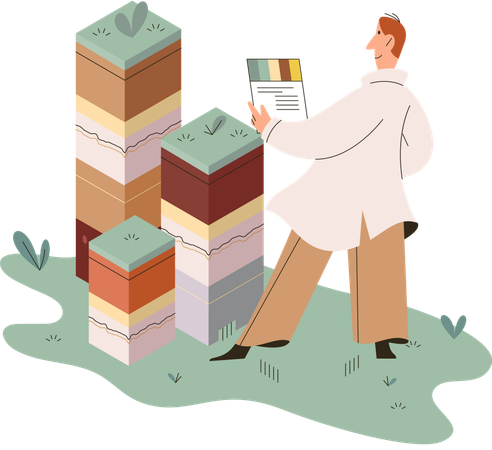 Male Scientist measuring ground levels status  Illustration