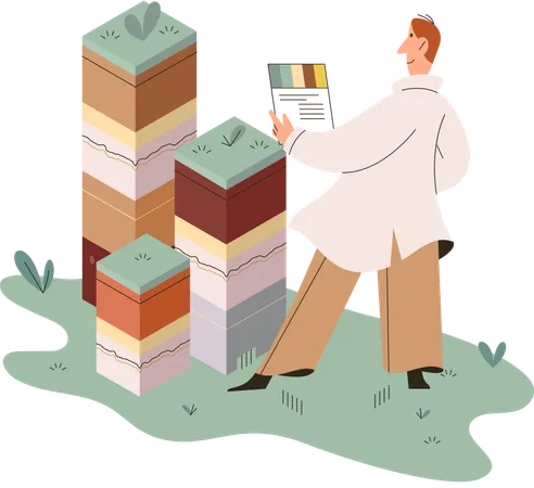 Male Scientist measuring ground levels status  Illustration