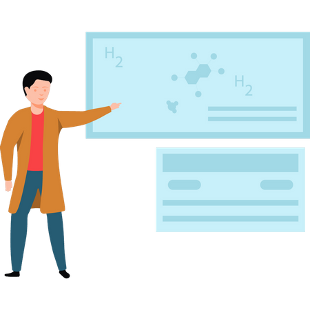 Male scientist pointing at board  Illustration