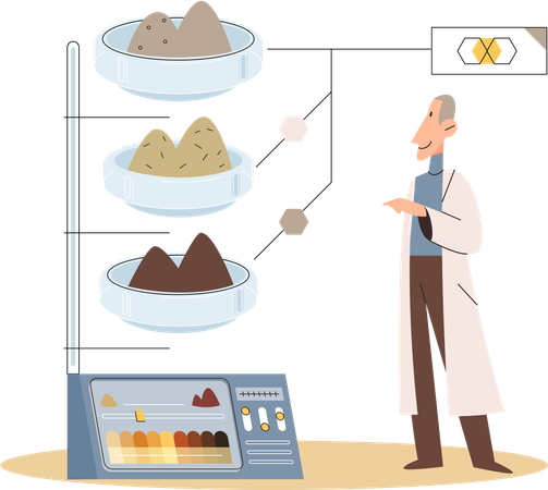 Male scientist research on ground soil  Illustration