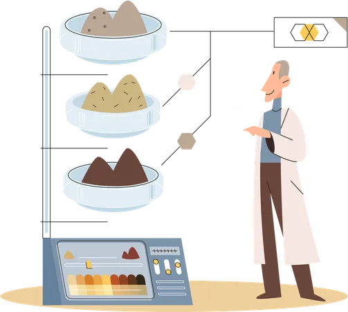 Male scientist research on ground soil  Illustration