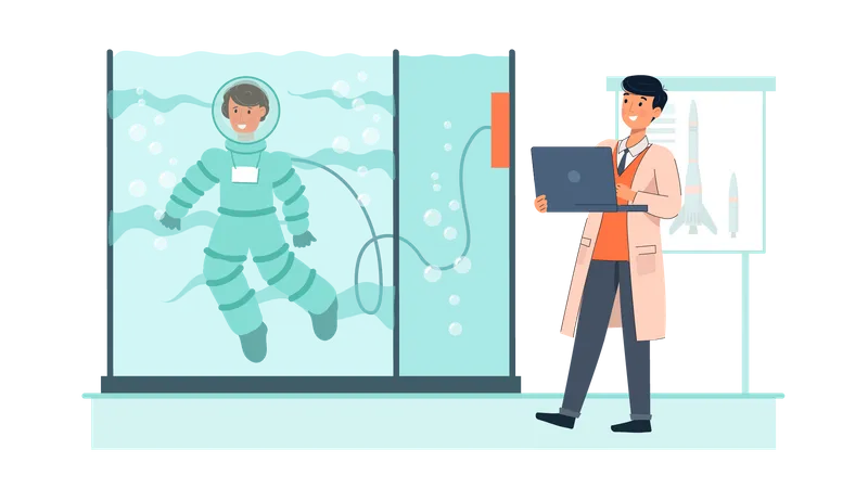 Male Scientist Research on Space suit  Illustration