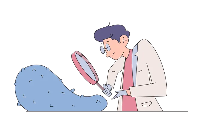 Male scientist searching using magnifying glass Illustration