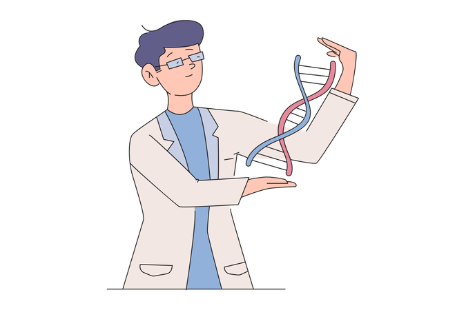 Male scientist studying DNA  Illustration