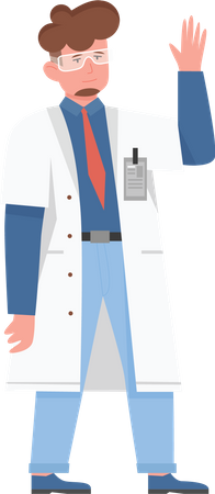 Male Scientist waiving hand  Illustration