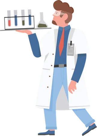 Male Scientist walking with test-tubes  Illustration