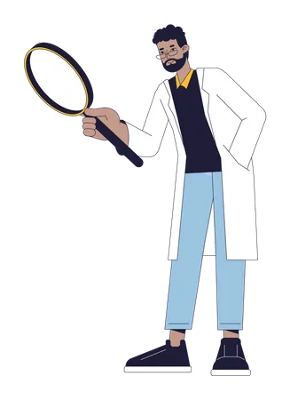 Indian Scientist With Magnifying Glass Flat Line Color Vector Character Science Research Editable Outline Full Body Person On White Simple Cartoon Spot Illustration For Web Graphic Design Illustration