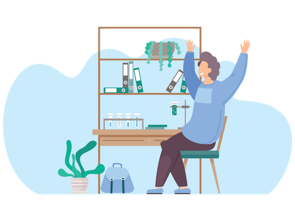 Male scientist with successful experiment Illustration