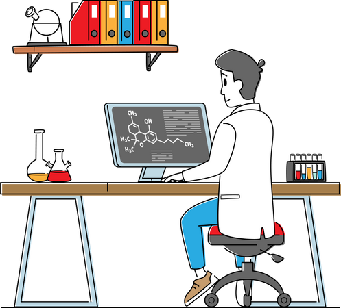 Male Scientist Work on Pc in Laboratory Illustration