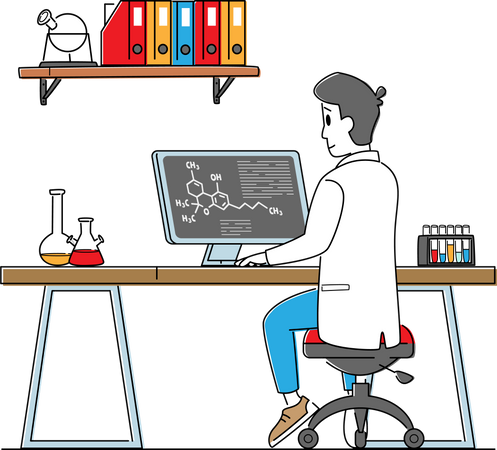 Male Scientist Work on Pc in Laboratory  Illustration