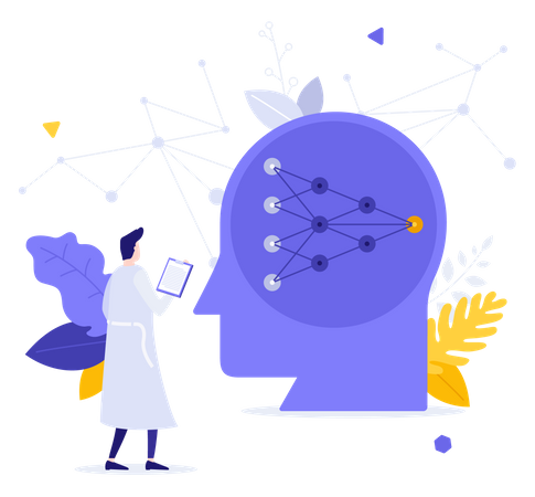 Male scientist working on neural network development  일러스트레이션