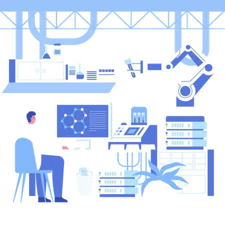 Male Scientists analyses data of research  Illustration