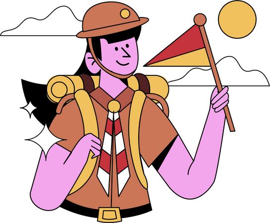 Male scout holding flag  Illustration