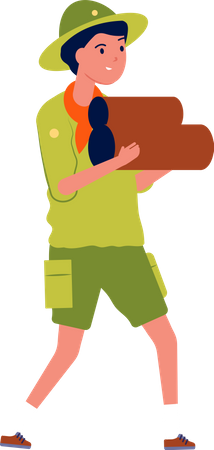 Male scout holding wood logs Illustration