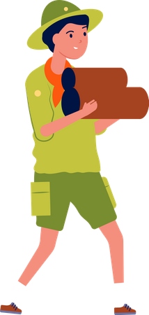 Male scout holding wood logs  Illustration