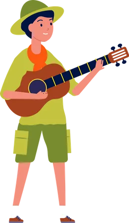 Male scout playing guitar  Illustration