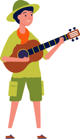 Male scout playing guitar  Illustration