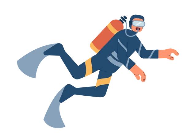 Male scuba diver swimming underwater Illustration