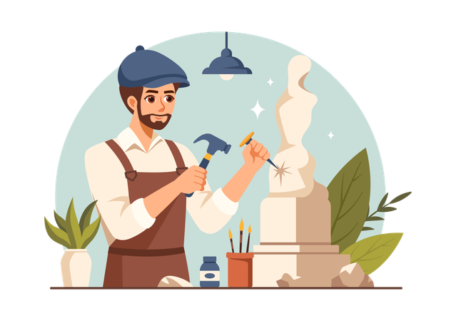Male Sculptor making Sculpture Illustration