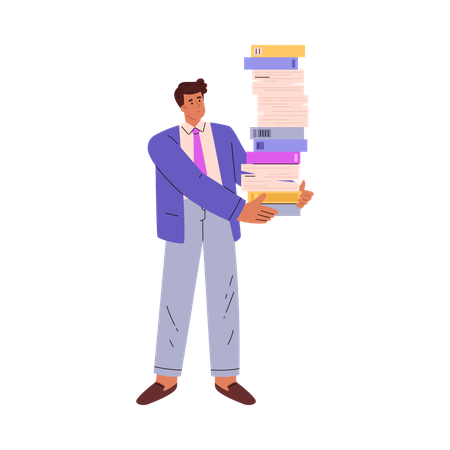 Male secretary with books and documents in hands  Illustration