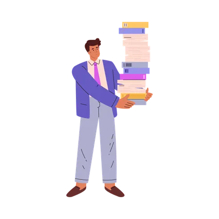 Male secretary with books and documents in hands  Illustration