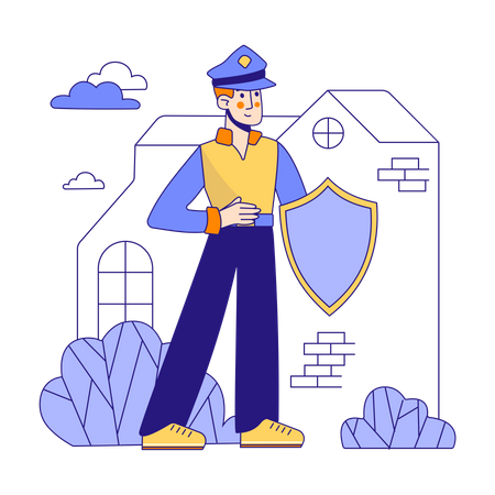 Male security guard keeping house safe  Illustration