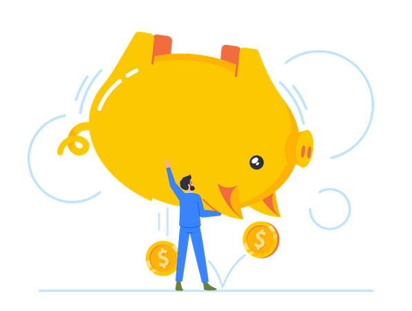 Male Shaking Huge Piggy Bank  Illustration
