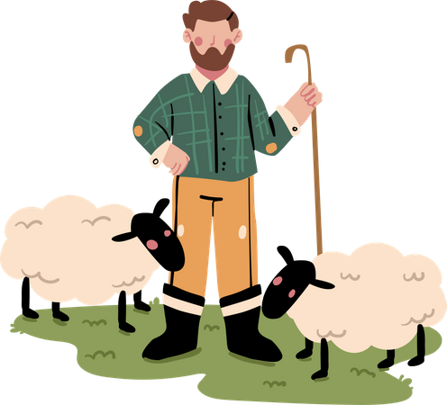 Male Shepherd with sheep  Illustration