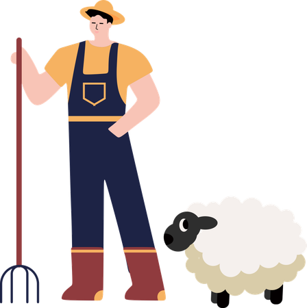 Male Shepherd with sheep  Illustration