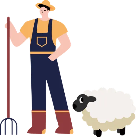 Male Shepherd with sheep  Illustration