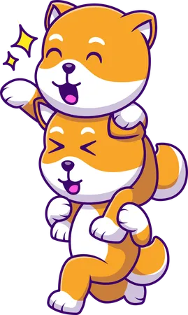 Male Shiba Inu Carrying Female Shiba Inu  Illustration