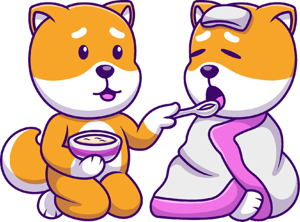 Male Shiba Inu Feeding a Sick Female Shiba inu  Illustration