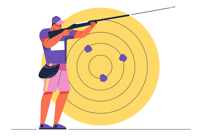 Abstract Shooting Athlete Man Aiming With Long Gun Sport Competition Vector Illustration イラスト