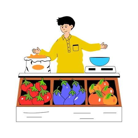 Male Shopkeeper Selling Vegetable  Illustration