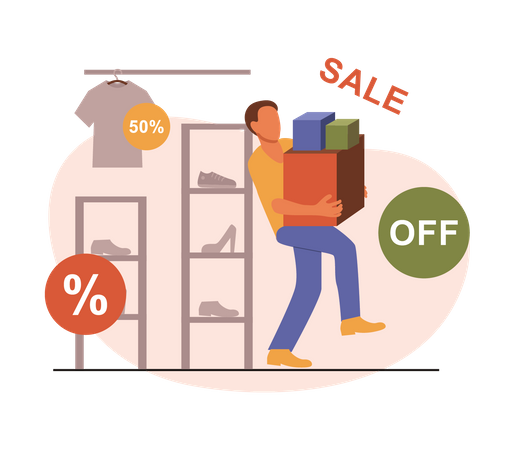 Male shopping on slae  Illustration