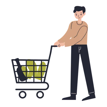 Male shopping with trolley  Illustration