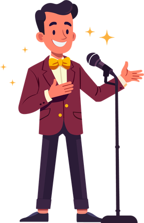 Male singer dressed in vintage style sings old songs  Illustration
