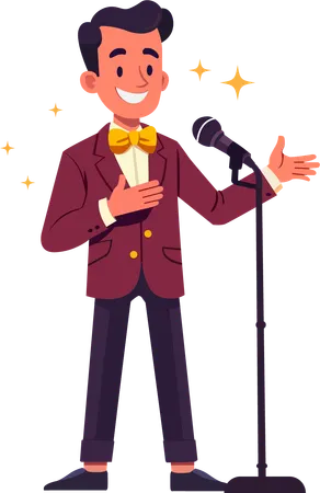 Male singer dressed in vintage style sings old songs  Illustration