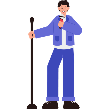 Male Singer Holding Microphone And Stand Mic  Illustration