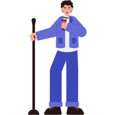 Male Singer Holding Microphone And Stand Mic  Illustration