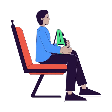 Indian Male Commuter In Public Transport Seat 2 D Linear Cartoon Character South Asian Man Holding Backpack Isolated Line Vector Person White Background Bus Riding Color Flat Spot Illustration Illustration