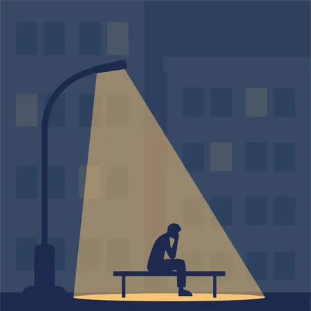 Male sitting lonely in city  Illustration