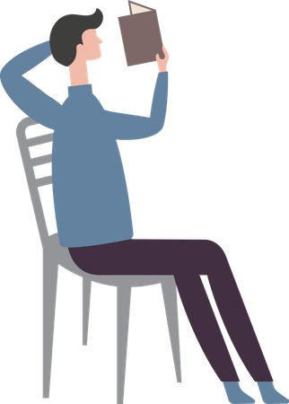 Male sitting on chair and Reading Books  Illustration