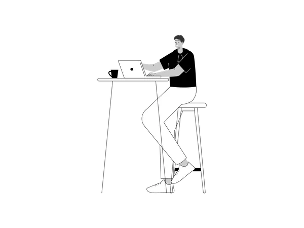 Male sitting on chair and using laptop  Illustration