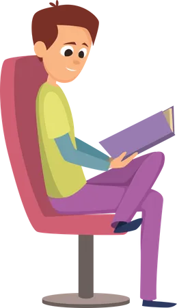 Male sitting on chair while reading book Illustration